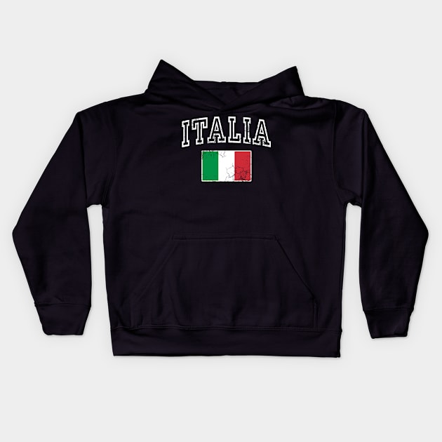 Italia Flag Italy Italian Vintage Distressed Fade Kids Hoodie by E